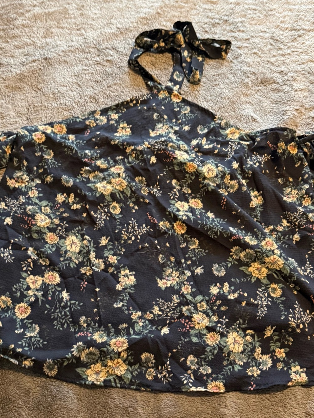 SHEIN Black Floral Halter Cami Top with Yellow Cream Flowers